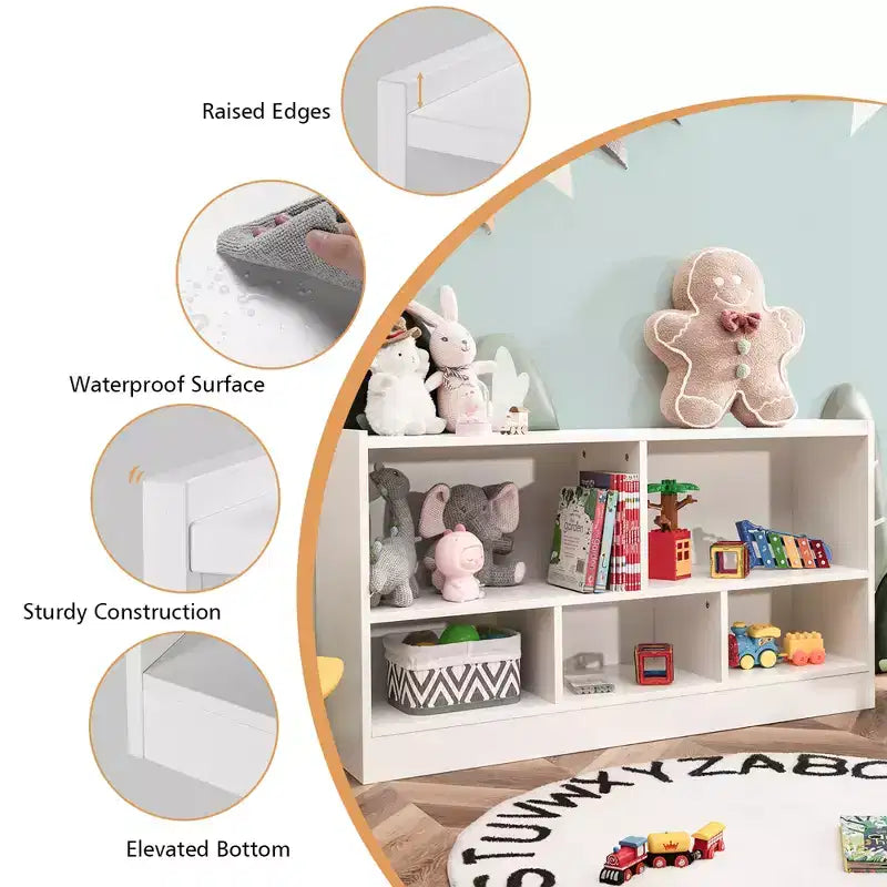 Costway Bibliothèque Enfant 2 Étagères Meuble Rangement Jouets en Bois 5 Cubes Organisateur Blanc