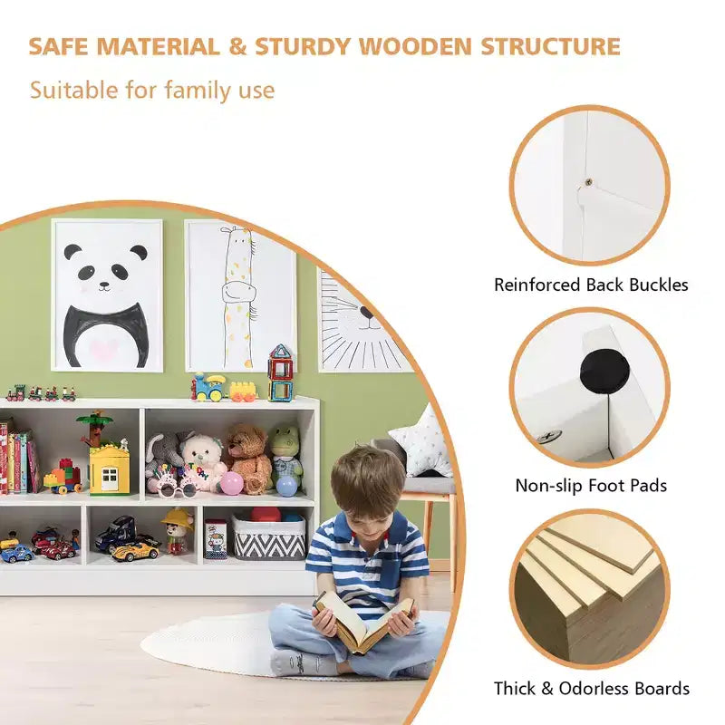 Costway Bibliothèque Enfant 2 Étagères Meuble Rangement Jouets en Bois 5 Cubes Organisateur Blanc