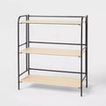 Folding 3 Shelf Black Metal with Natural Wood Shelves - Brightroom