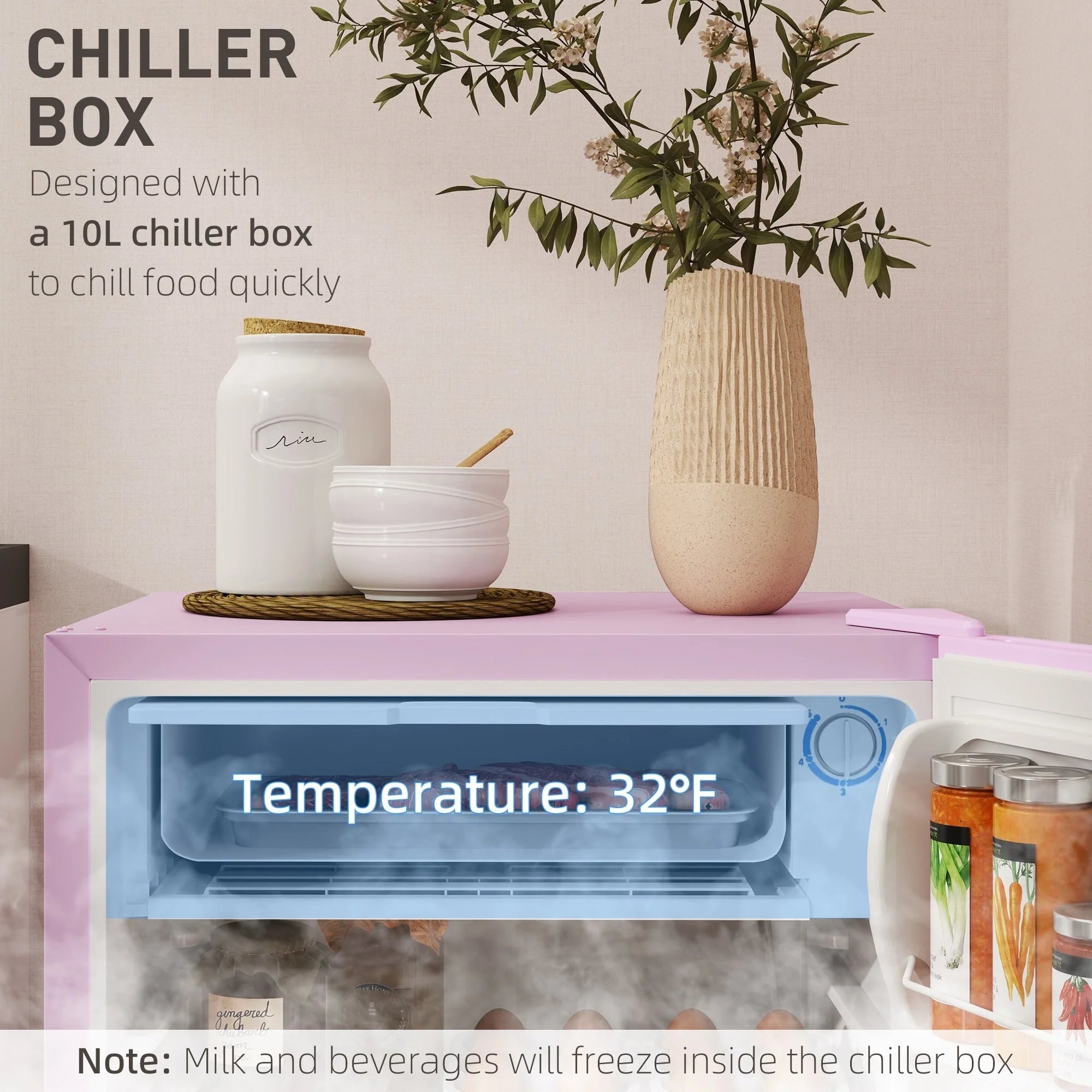 HOMCOM Mini-réfrigérateur avec congélateur 90 L, petit réfrigérateur avec thermostat réglable pour chambre