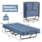 Costway Lit Pliant avec Matelas en Mousse à Mémoire de Forme, Lit d'Appoint Portable Pliable, Mousse à Mémoire de Forme Bleu Marine Fabriqué en Ital
