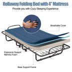 Costway Lit Pliant avec Matelas en Mousse à Mémoire de Forme, Lit d'Appoint Portable Pliable, Mousse à Mémoire de Forme Bleu Marine Fabriqué en Ital