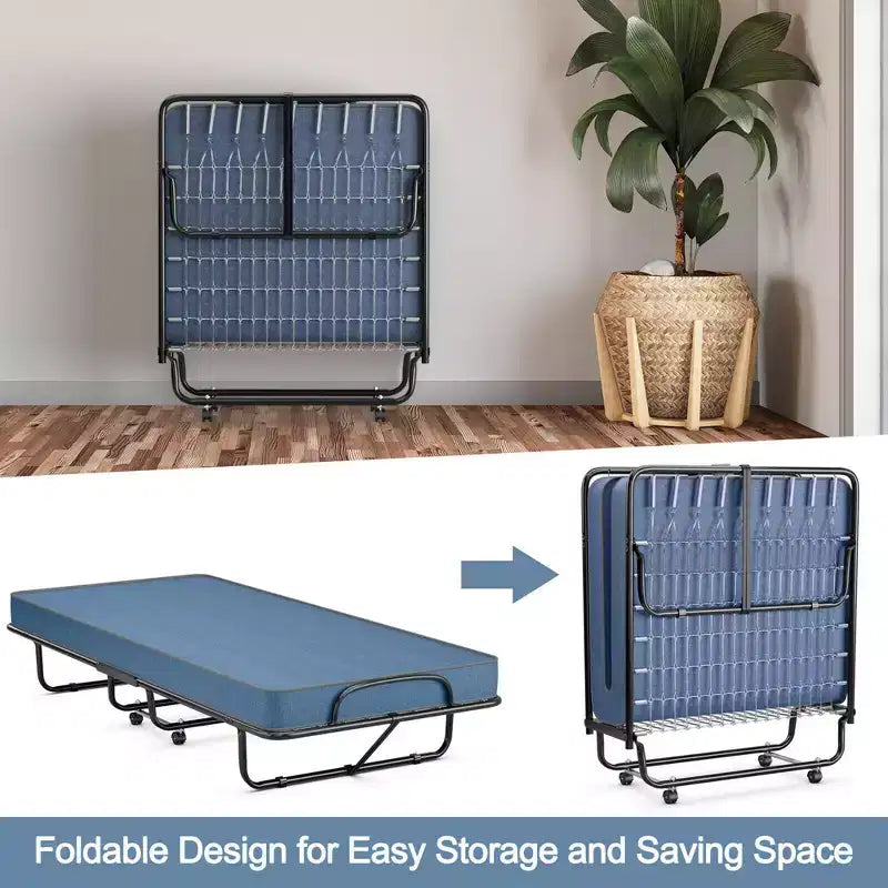 Costway Lit Pliant avec Matelas en Mousse à Mémoire de Forme, Lit d'Appoint Portable Pliable, Mousse à Mémoire de Forme Bleu Marine Fabriqué en Ital