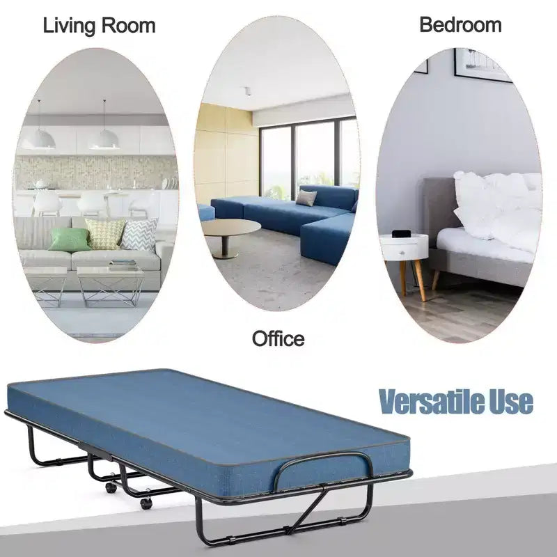 Costway Lit Pliant avec Matelas en Mousse à Mémoire de Forme, Lit d'Appoint Portable Pliable, Mousse à Mémoire de Forme Bleu Marine Fabriqué en Ital