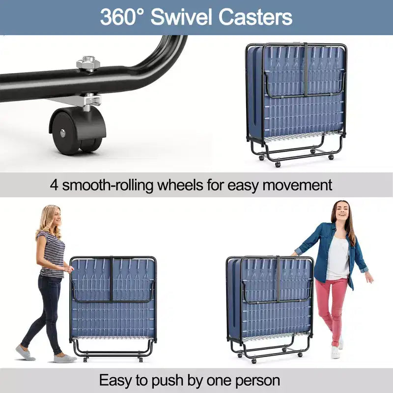 Costway Lit Pliant avec Matelas en Mousse à Mémoire de Forme, Lit d'Appoint Portable Pliable, Mousse à Mémoire de Forme Bleu Marine Fabriqué en Ital