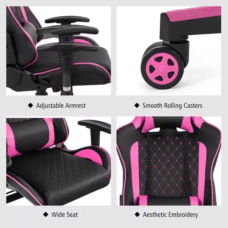 Fauteuil de massage gamer inclinable Costway avec support lombaire et appui-tête Blanc/Bleu/Rose/Rouge