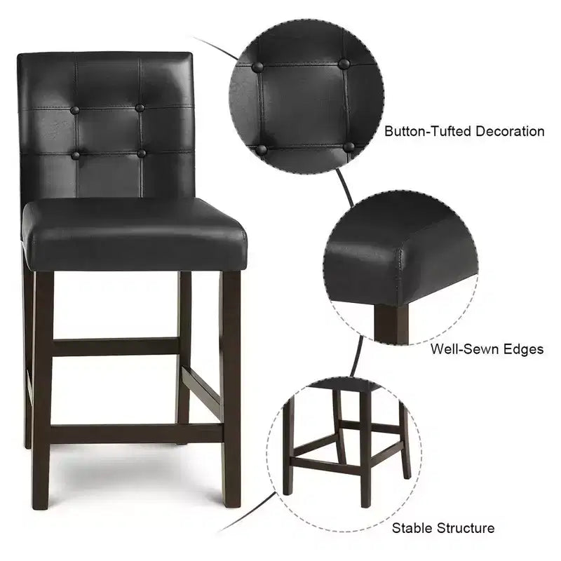 Costway Lot de 2 tabourets de bar de 63,5 cm de hauteur pour comptoir, chaise de pub, bois d'hévéa, noir