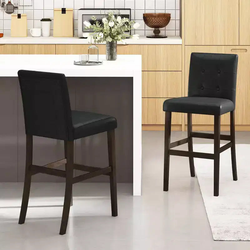 Costway Lot de 2 tabourets de bar de 63,5 cm de hauteur pour comptoir, chaise de pub, bois d'hévéa, noir