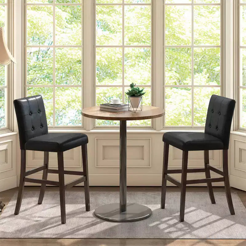 Costway Lot de 2 tabourets de bar de 63,5 cm de hauteur pour comptoir, chaise de pub, bois d'hévéa, noir