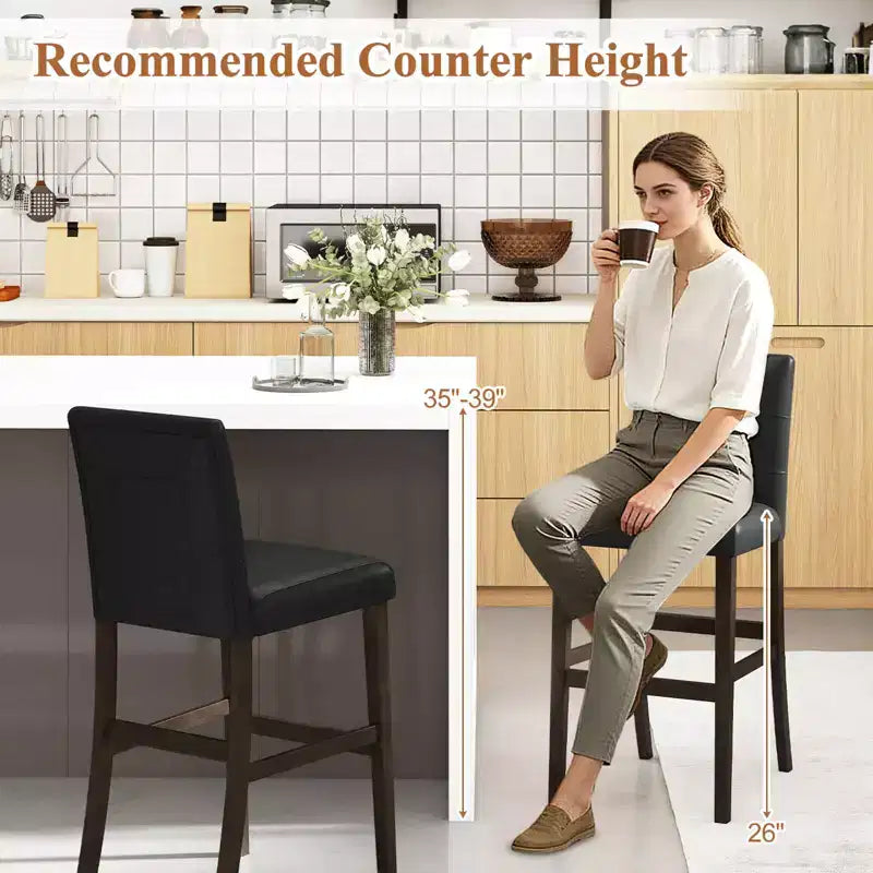 Costway Lot de 2 tabourets de bar de 63,5 cm de hauteur pour comptoir, chaise de pub, bois d'hévéa, noir