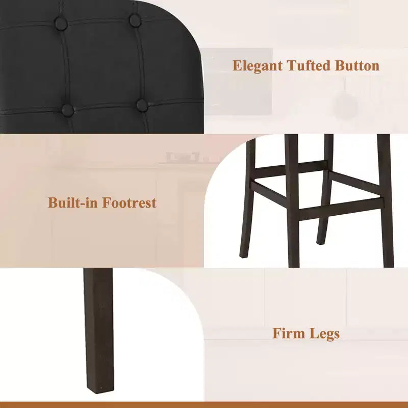 Costway Lot de 2 tabourets de bar de 63,5 cm de hauteur pour comptoir, chaise de pub, bois d'hévéa, noir