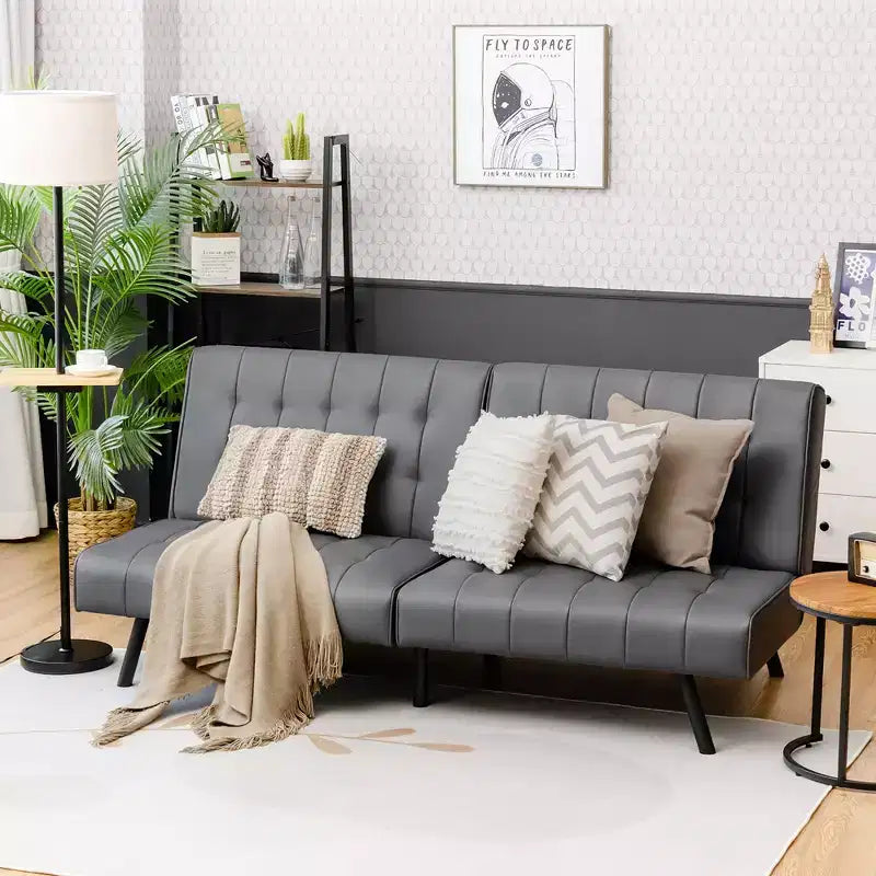 Canapé-lit Costway en similicuir convertible pliable, blanc/noir/gris