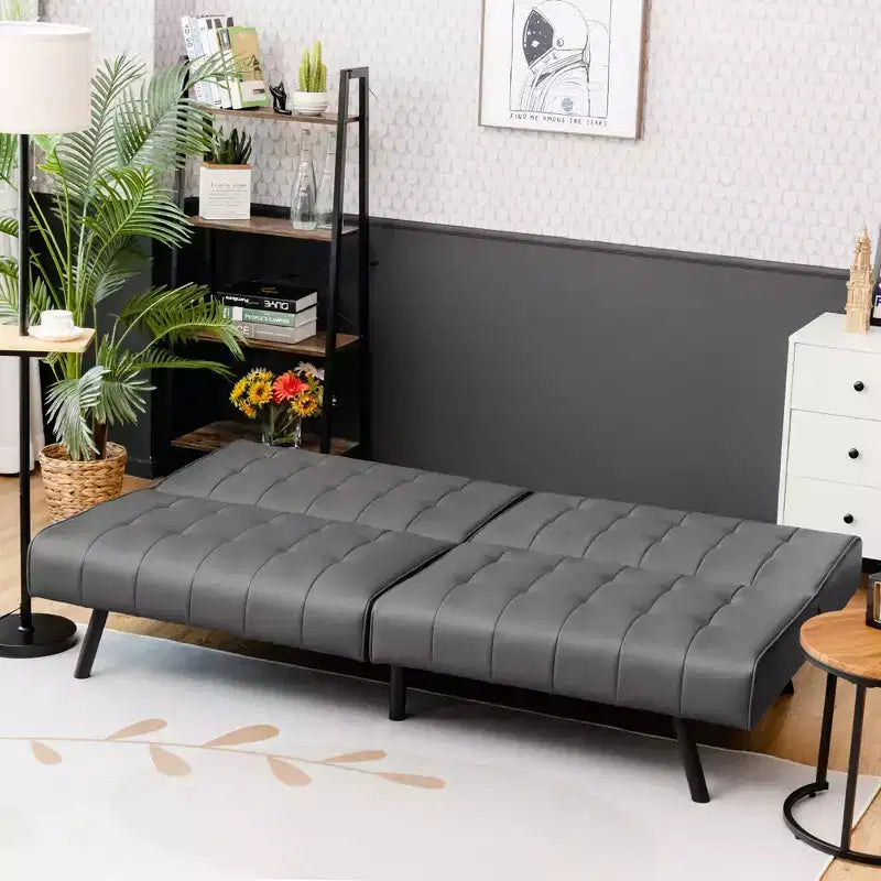 Canapé-lit Costway en similicuir convertible pliable, blanc/noir/gris