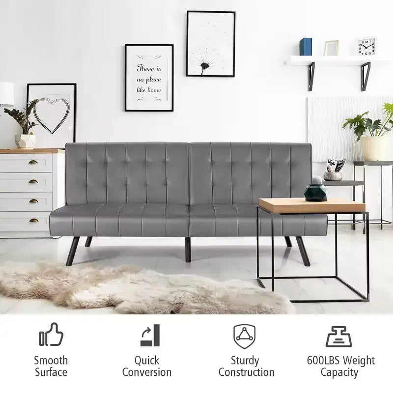 Canapé-lit Costway en similicuir convertible pliable, blanc/noir/gris