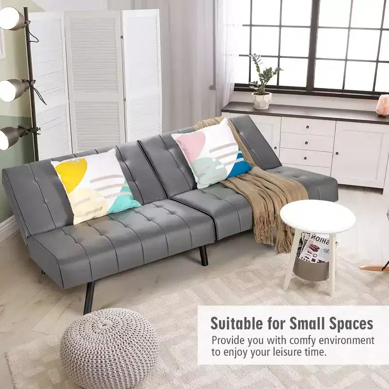 Canapé-lit Costway en similicuir convertible pliable, blanc/noir/gris