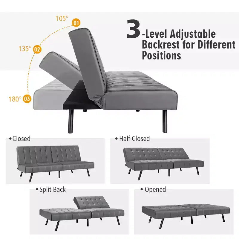 Canapé-lit Costway en similicuir convertible pliable, blanc/noir/gris