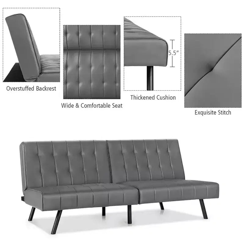 Canapé-lit Costway en similicuir convertible pliable, blanc/noir/gris