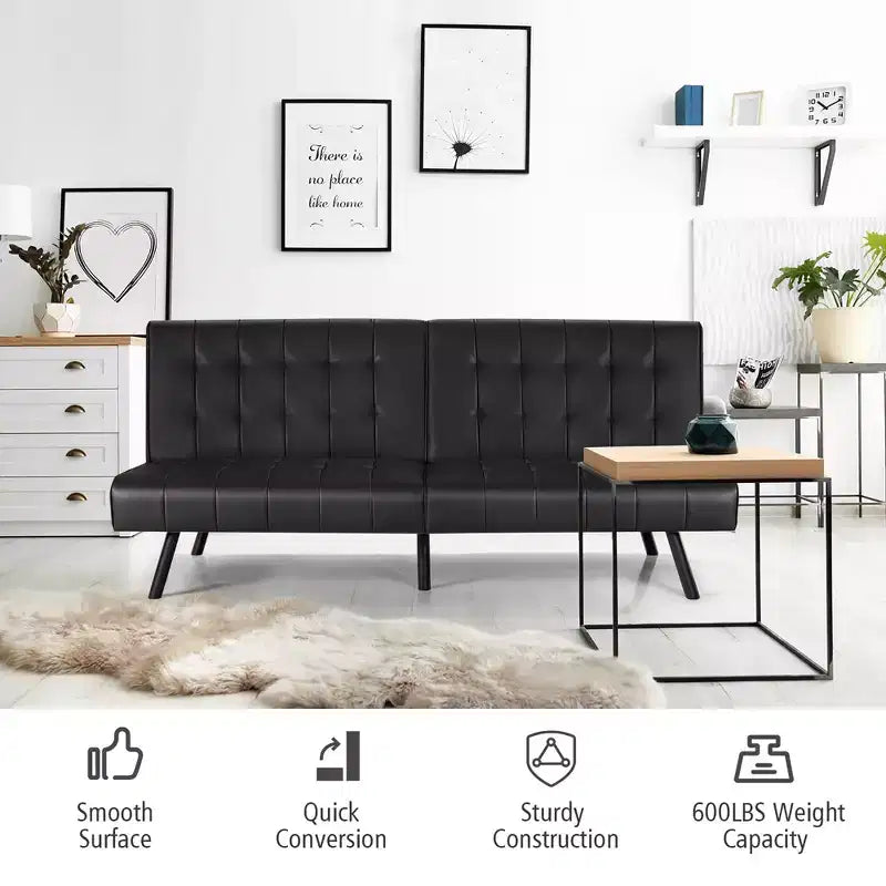 Canapé-lit Costway en similicuir convertible pliable, blanc/noir/gris