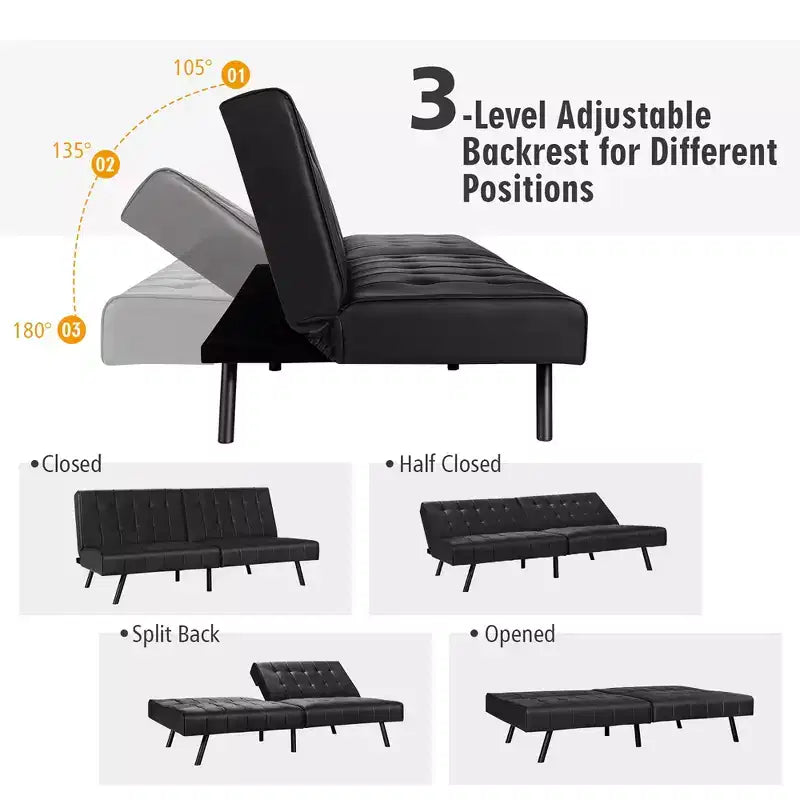 Canapé-lit Costway en similicuir convertible pliable, blanc/noir/gris