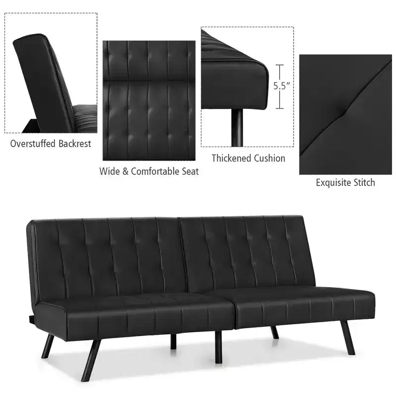 Canapé-lit Costway en similicuir convertible pliable, blanc/noir/gris