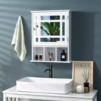Meuble de rangement mural de salle de bain Costway avec miroir et étagère réglable Gris/Marron