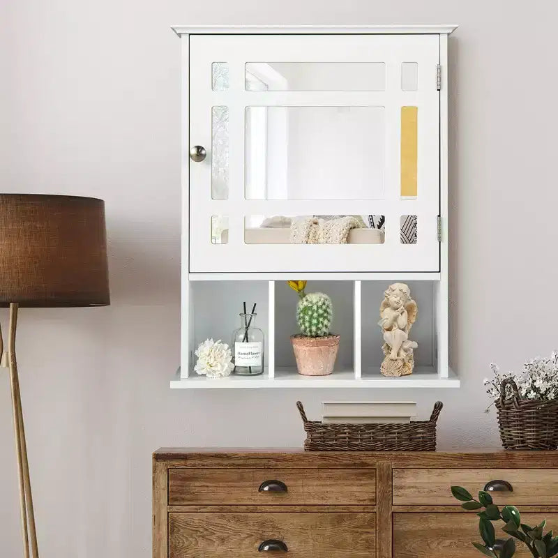 Meuble de rangement mural de salle de bain Costway avec miroir et étagère réglable Gris/Marron