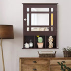 Meuble de rangement mural de salle de bain Costway avec miroir et étagère réglable Gris/Marron