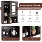 Meuble de rangement mural de salle de bain Costway avec miroir et étagère réglable Gris/Marron