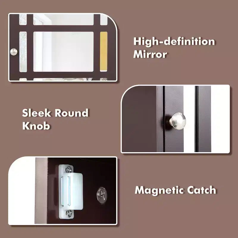Meuble de rangement mural de salle de bain Costway avec miroir et étagère réglable Gris/Marron