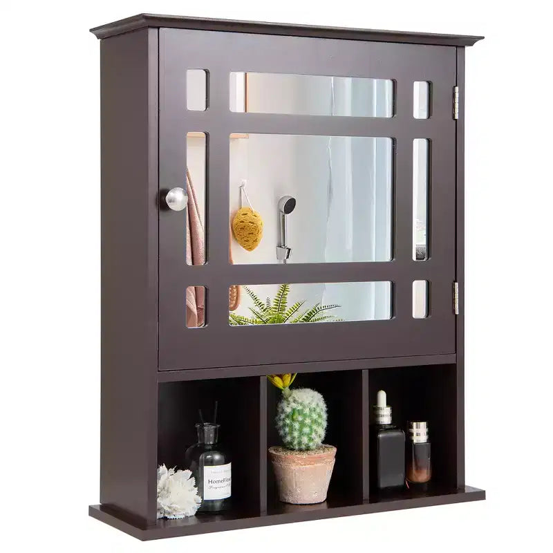 Costway Mirrored Medicine Cabinet Bathroom Wall Mounted Storage W/ Adjustable Shelf Grey\Brown