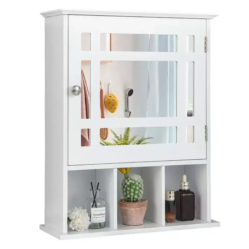 Meuble de rangement mural de salle de bain Costway avec miroir et étagère réglable Gris/Marron
