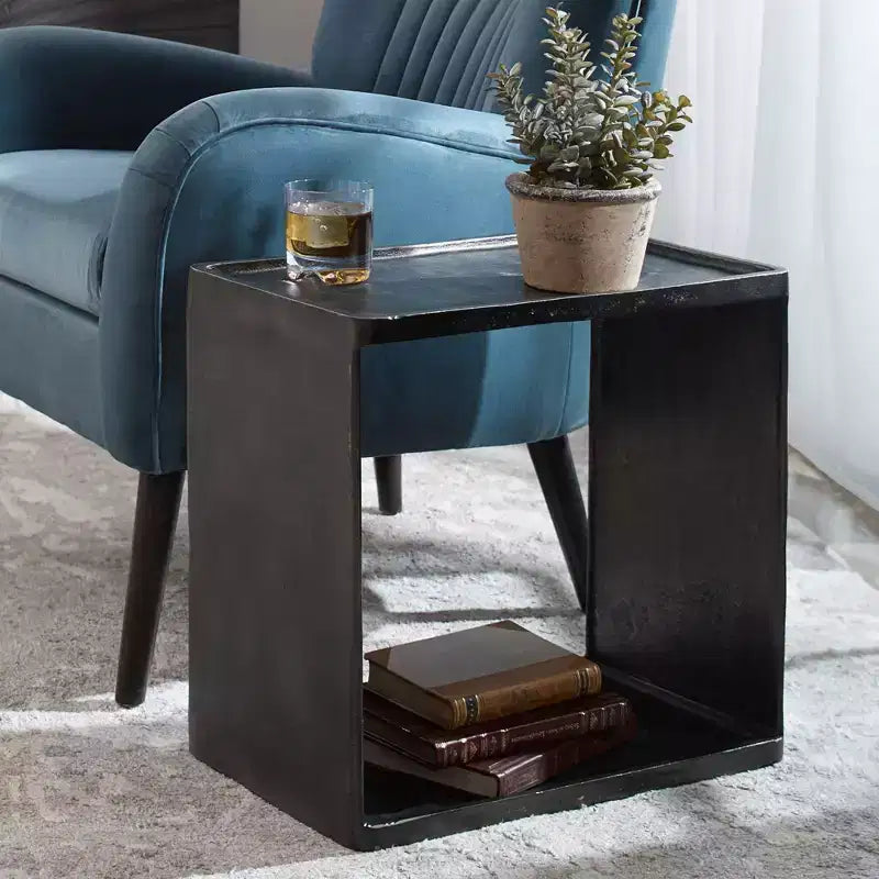 Table d'appoint industrielle Uttermost nickel antique 20 x 12 avec rangement noir salon chambre chevet entrée maison