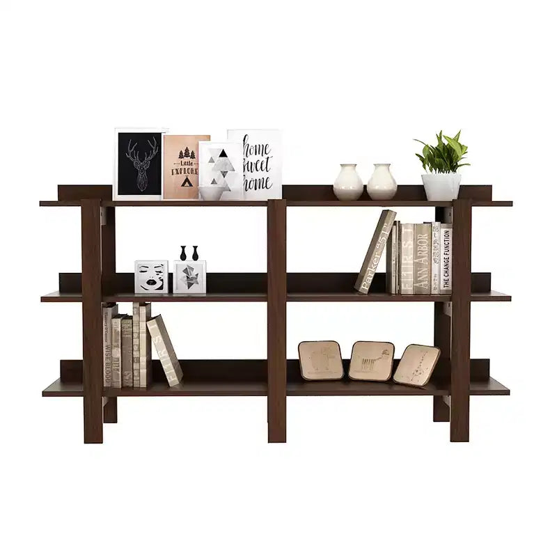 Costway Table console à 3 niveaux de 150 cm avec rangement, en bois, pour canapé, entrée, Noyer brun