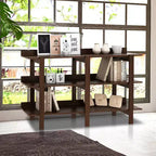 Costway Table console à 3 niveaux de 150 cm avec rangement, en bois, pour canapé, entrée, Noyer brun