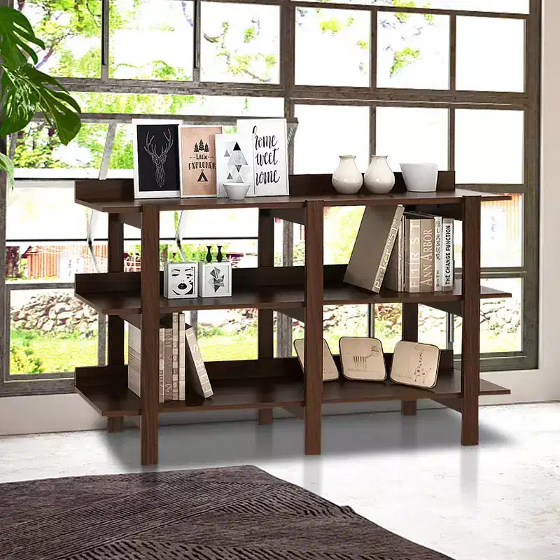 Costway Table console à 3 niveaux de 150 cm avec rangement, en bois, pour canapé, entrée, Noyer brun