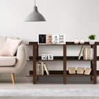 Costway Table console à 3 niveaux de 150 cm avec rangement, en bois, pour canapé, entrée, Noyer brun
