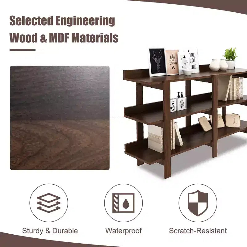 Costway Table console à 3 niveaux de 150 cm avec rangement, en bois, pour canapé, entrée, Noyer brun