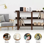 Costway Table console à 3 niveaux de 150 cm avec rangement, en bois, pour canapé, entrée, Noyer brun