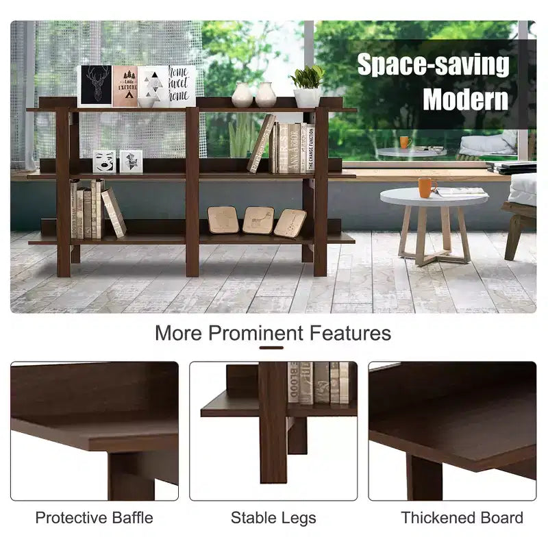 Costway Table console à 3 niveaux de 150 cm avec rangement, en bois, pour canapé, entrée, Noyer brun