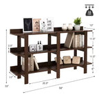 Costway Table console à 3 niveaux de 150 cm avec rangement, en bois, pour canapé, entrée, Noyer brun