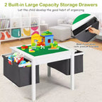 Table d'activités et 2 chaises 2-en-1 Costway pour enfants avec rangement et plateau de construction de blocs