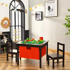 Table d'activités et 2 chaises 2-en-1 Costway pour enfants avec rangement et plateau de construction de blocs