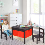 Table d'activités et 2 chaises 2-en-1 Costway pour enfants avec rangement et plateau de construction de blocs