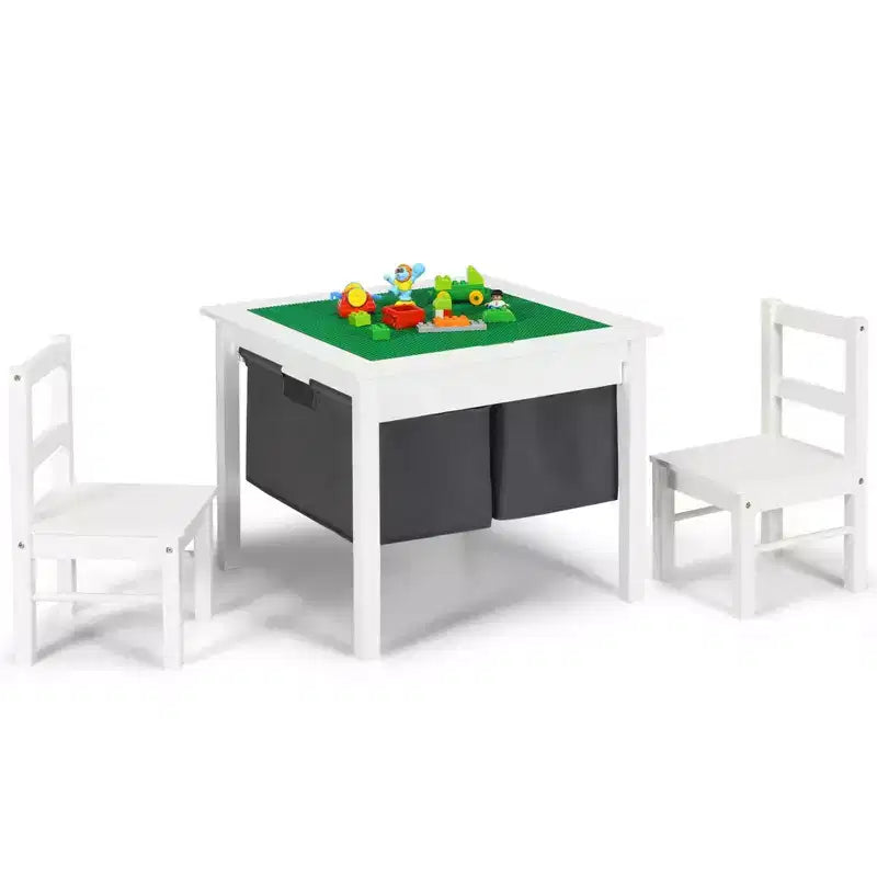 Table d'activités et 2 chaises 2-en-1 Costway pour enfants avec rangement et plateau de construction de blocs