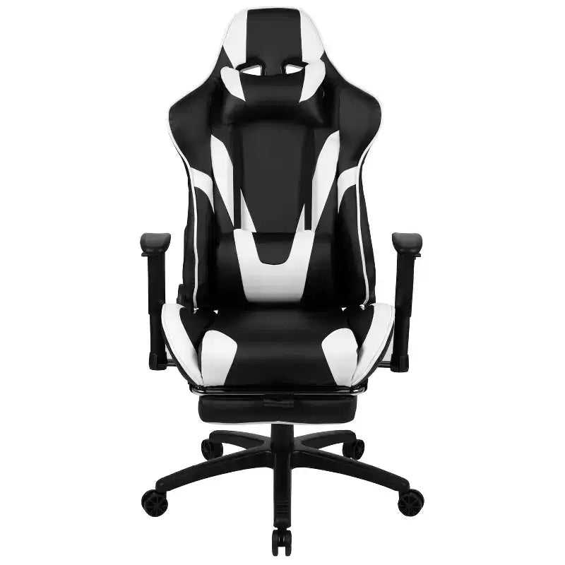 Chaise de jeu inclinable en similicuir BlackArc – Accoudoirs pivotants réglables en hauteur, repose-pieds escamotable, oreillers de tête et lombaires