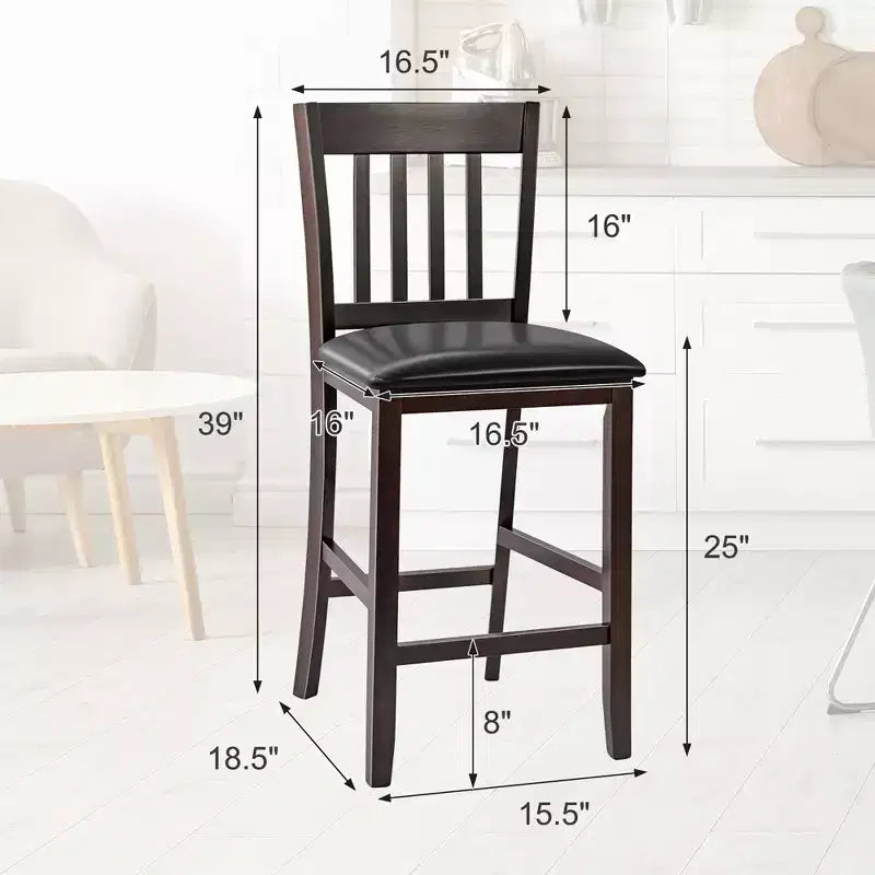 Costway Lot de 4 tabourets de bar Chaises hauteur comptoir avec siège en cuir PU Espresso