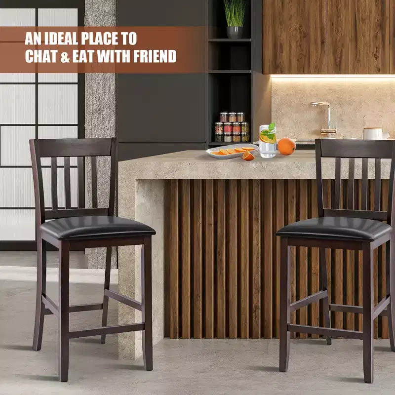 Costway Lot de 4 tabourets de bar Chaises hauteur comptoir avec siège en cuir PU Espresso