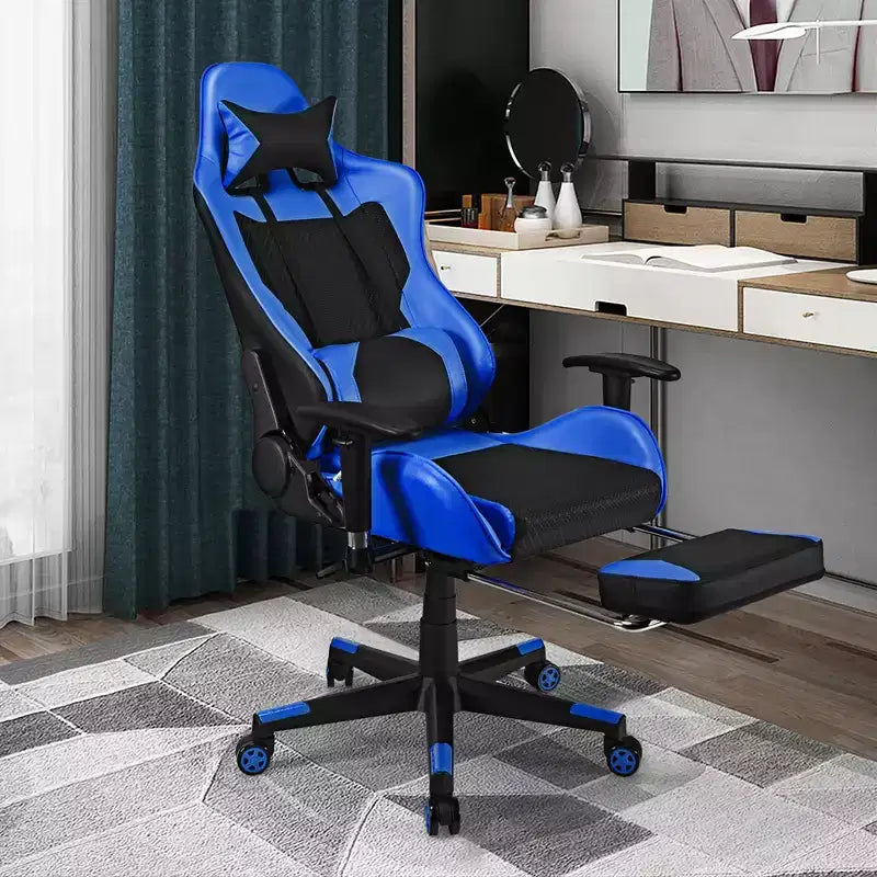 Chaise de jeu massante Costway, fauteuil de bureau inclinable style course avec repose-pieds blanc/bleu/rose/rouge