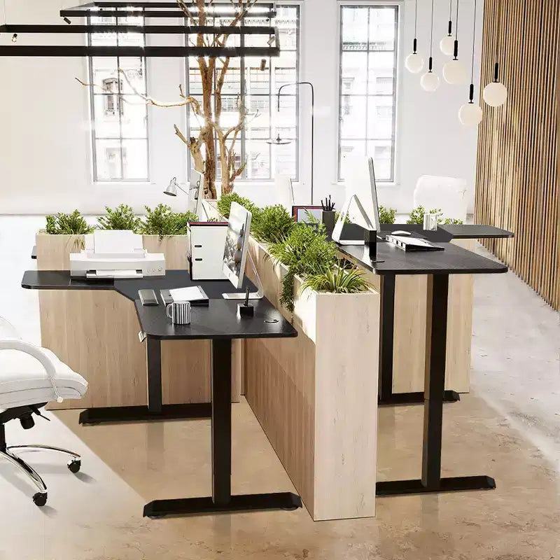 Bureau d'angle réglable électrique Costway avec contrôleur, 2 crochets, noir/rustique
