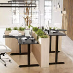 Bureau d'angle réglable électrique Costway avec contrôleur, 2 crochets, noir/rustique